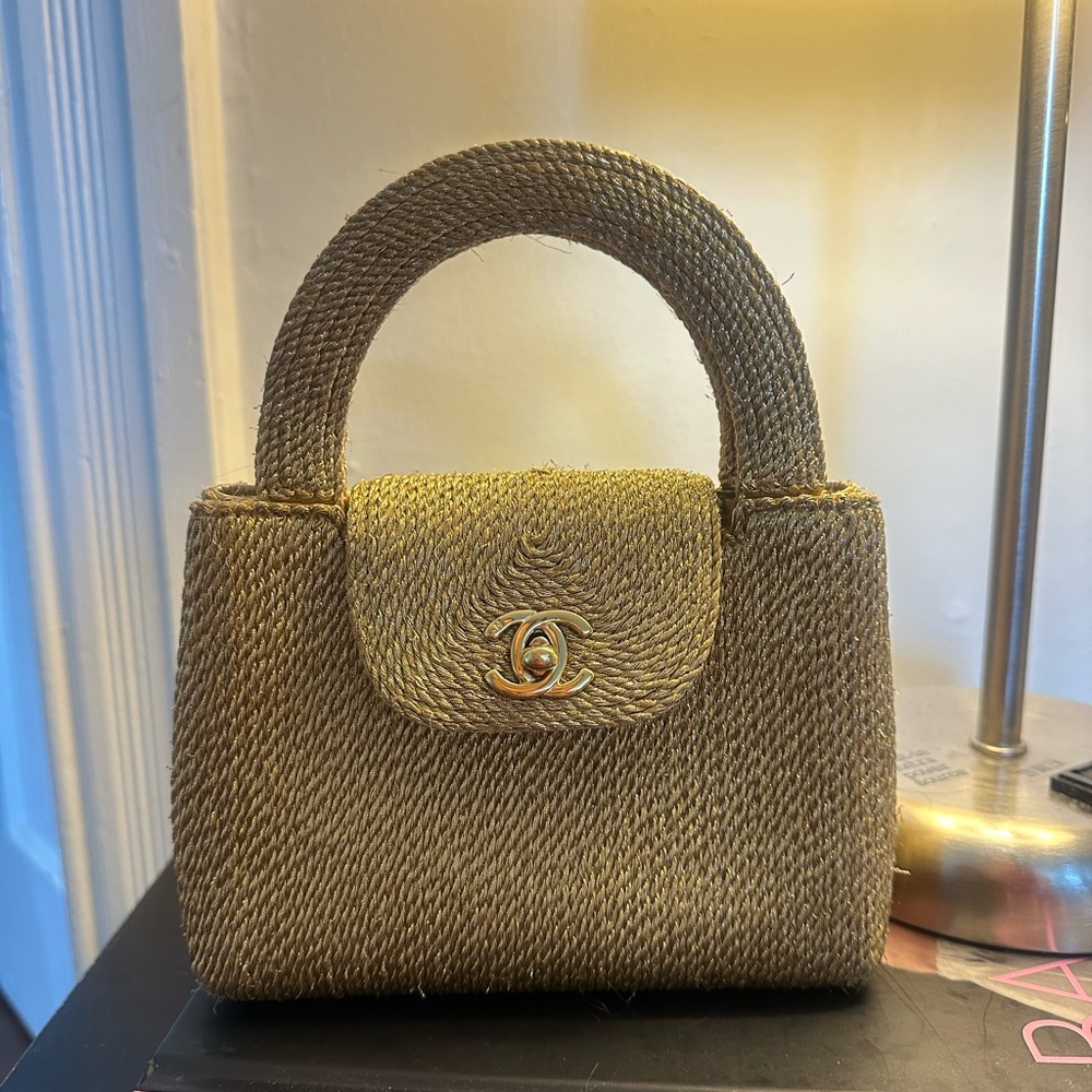 CHANEL RARE 1998 Gold Silk Woven Mini Kelly